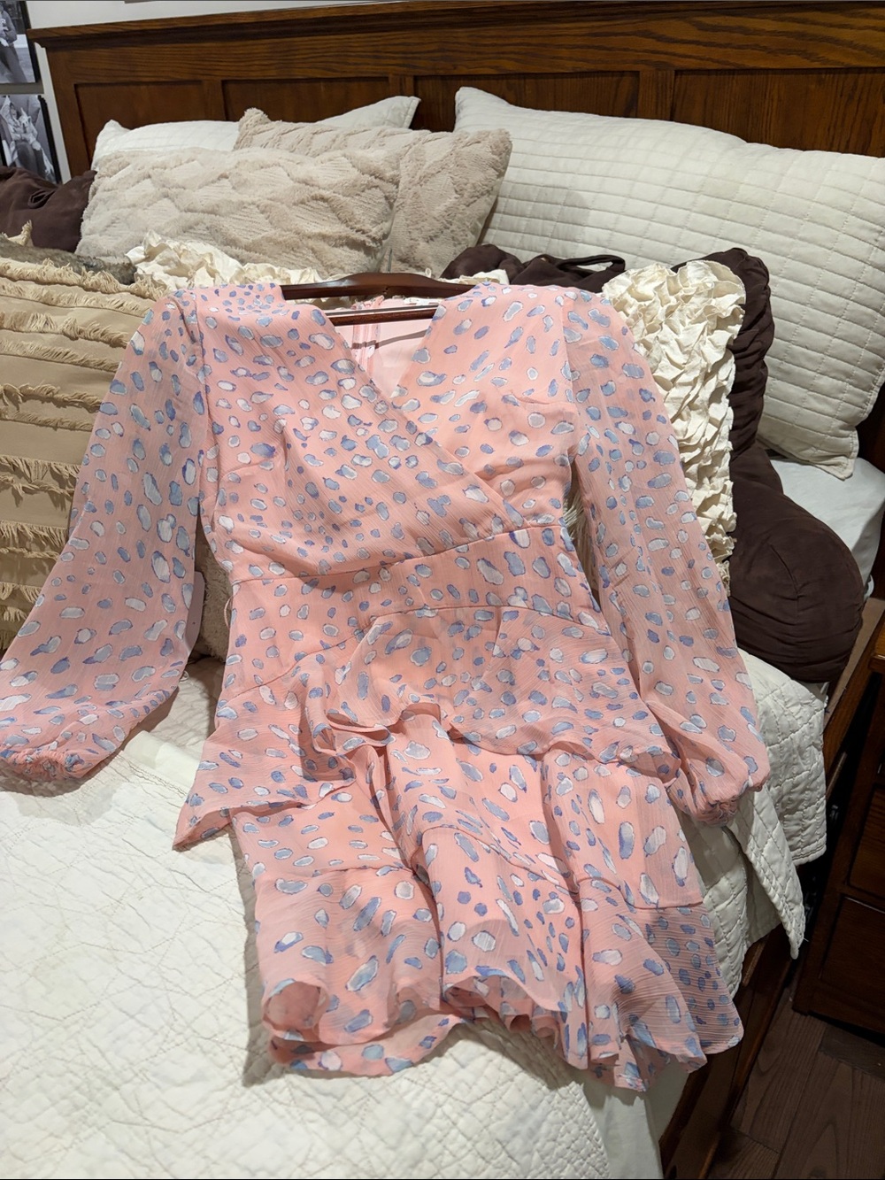 Leith Pink Long-Sleeve Printed Wrap Dress
